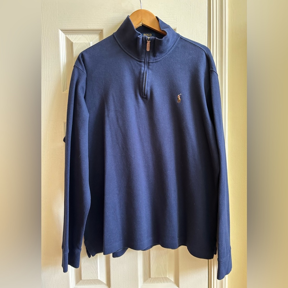 Polo by Ralph Lauren Blue Zip Up Sweater with Stand-Up Collar